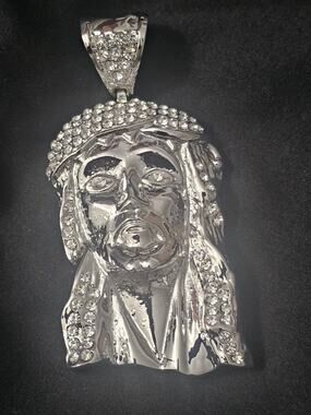 LARGE Jesus Christ Pendant– Silver-Tone with CZs Religious